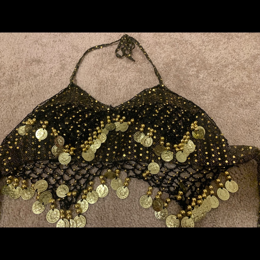 Black and Gold Gypsy belly dancer top perfect for Halloween